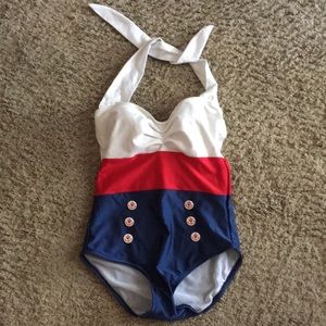 Modcloth Merry Mariner One Piece Swimsuit